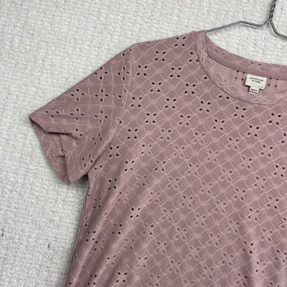 Jacqueline de Yong Womens T-Shirt Size Small Dusty Rose Eyelet Embroidery AOP - Picture 3 of 14